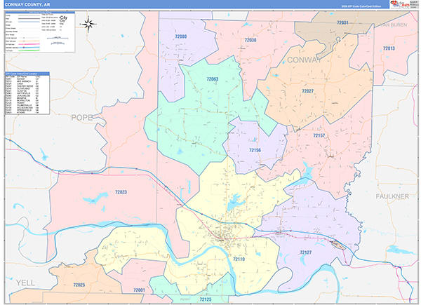 Conway County, AR Zip Code Map