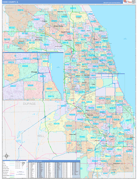 Cook County, IL Wall Map Color Cast Style