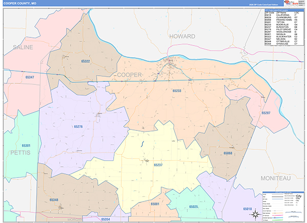 Cooper County, MO Wall Map Color Cast Style