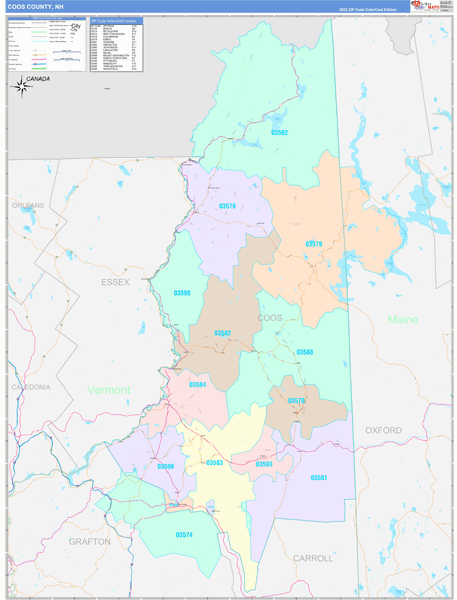 Coos County, NH Zip Code Map