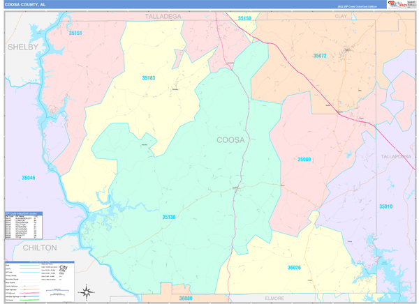 Coosa County Wall Map Color Cast Style