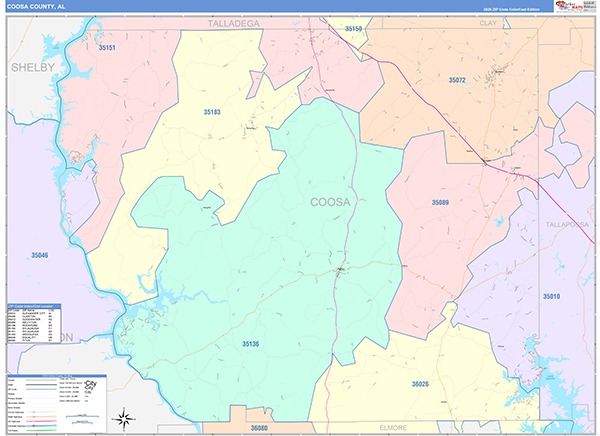 Coosa County, AL Wall Map Color Cast Style