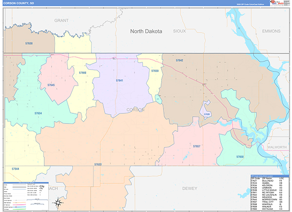 Corson County, SD Zip Code Map