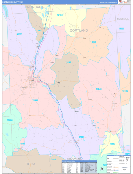 Cortland County, NY Wall Map