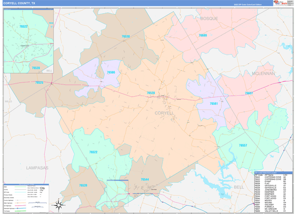 Coryell County Digital Map Color Cast Style