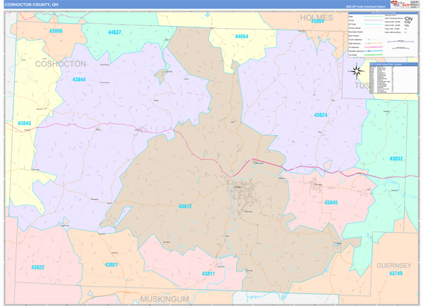 Coshocton County Digital Map Color Cast Style