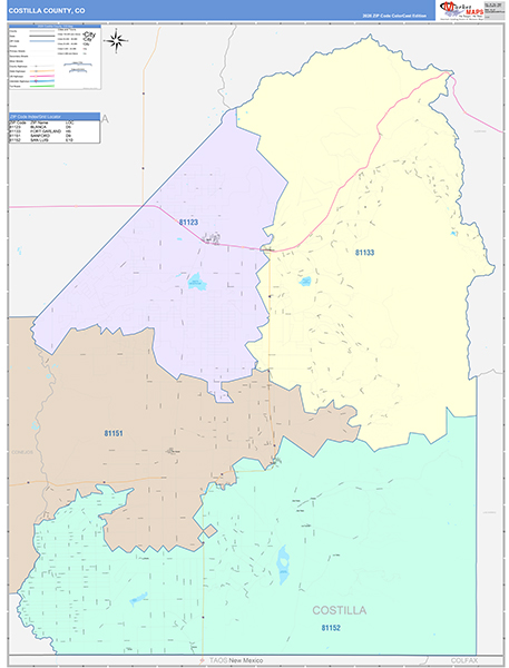Costilla County, CO Map Color Cast Style