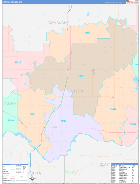 Cotton County, OK Zip Code Map