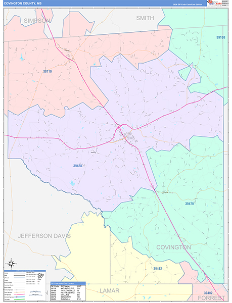 Covington County, MS Zip Code Map
