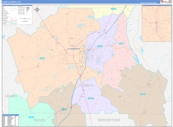 Coweta County, GA Wall Map Color Cast Style