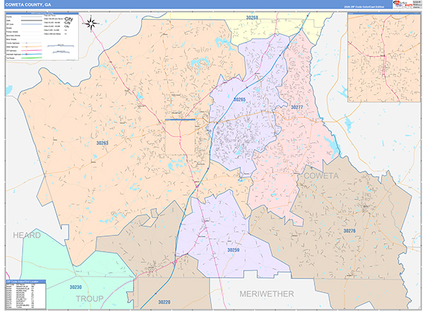 Coweta County Wall Map Color Cast Style