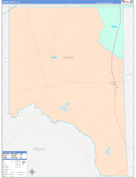 Crane County, TX Wall Map Color Cast Style