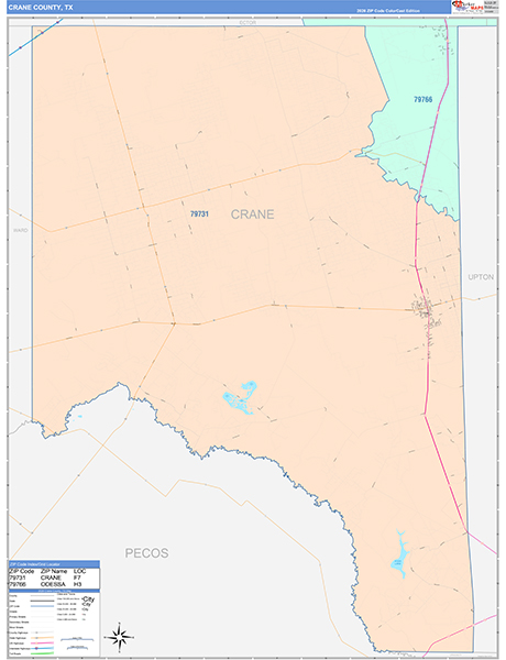 Crane County, TX Wall Map Color Cast Style