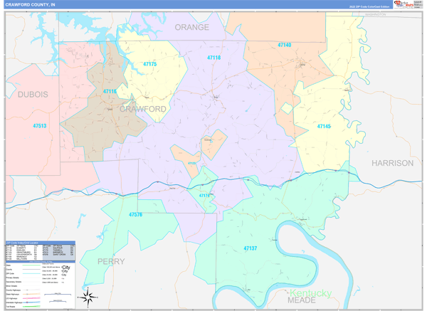 Crawford County, IN Map Color Cast Style
