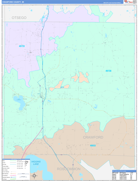 Crawford County, MI Wall Map