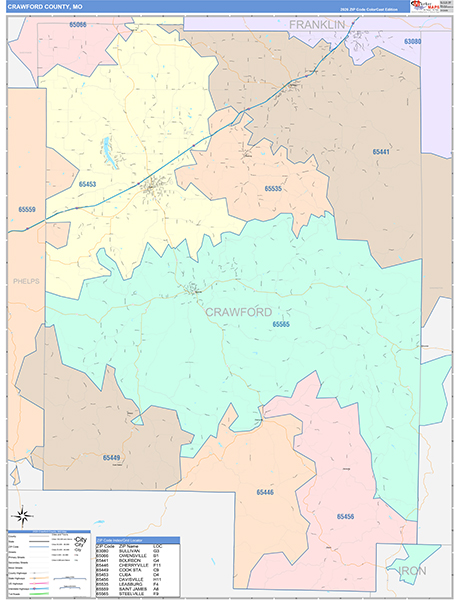 Crawford County, MO Wall Map Color Cast Style