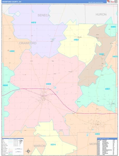 Crawford County, OH Zip Code Map
