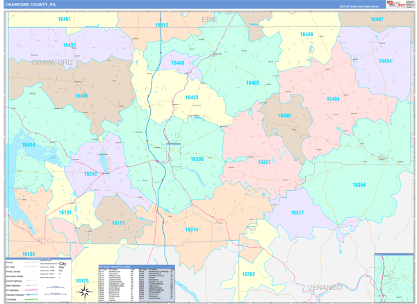 Crawford County, PA Wall Map