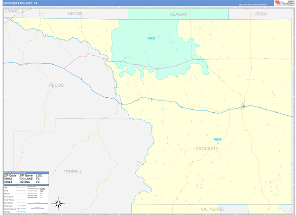 Crockett County, TX Wall Map Color Cast Style