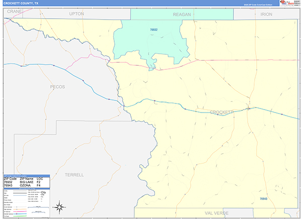 Crockett County, TX Zip Code Map