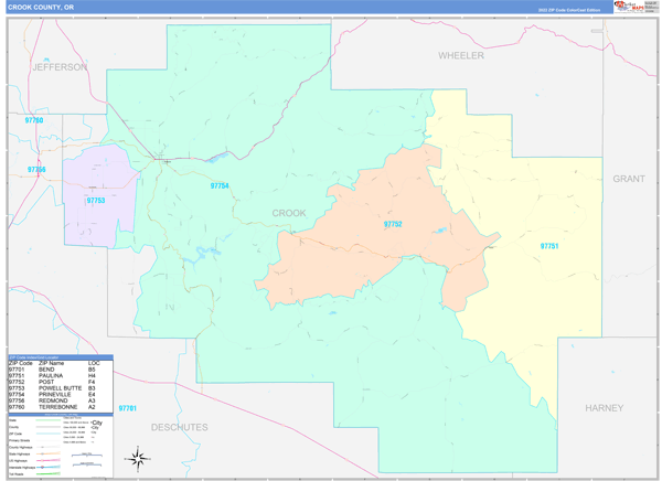 Crook County, OR Zip Code Map