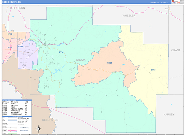 Crook County, OR Wall Map