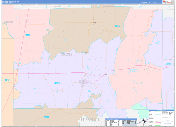 Cross County Digital Map Color Cast Style