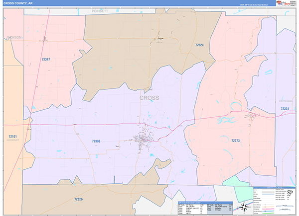 Cross County, AR Wall Map Color Cast Style