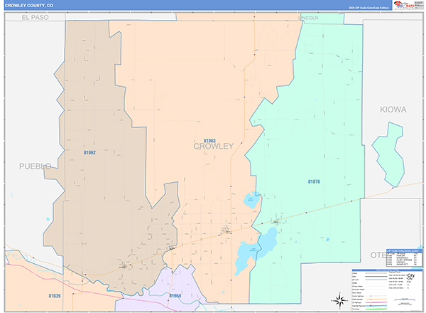 Crowley County, CO Wall Map Color Cast Style