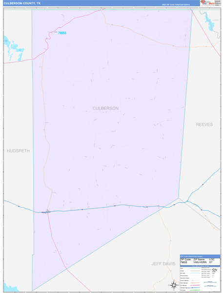 Culberson County, TX Wall Map Color Cast Style