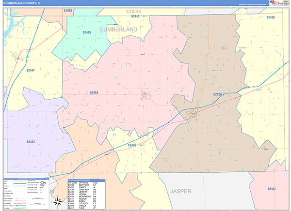 Cumberland County, IL Zip Code Map