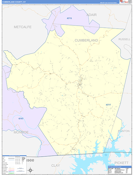 Cumberland County, KY Zip Code Map