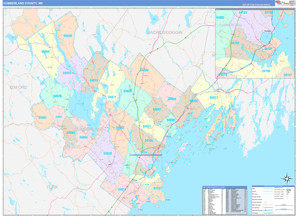 Cumberland County, ME Wall Map Color Cast Style