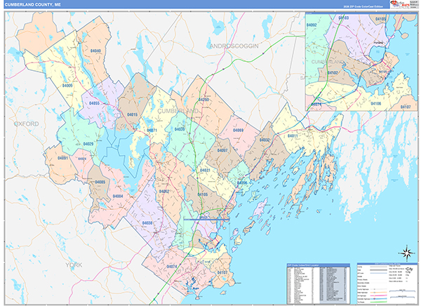 Cumberland County, ME Wall Map Color Cast Style