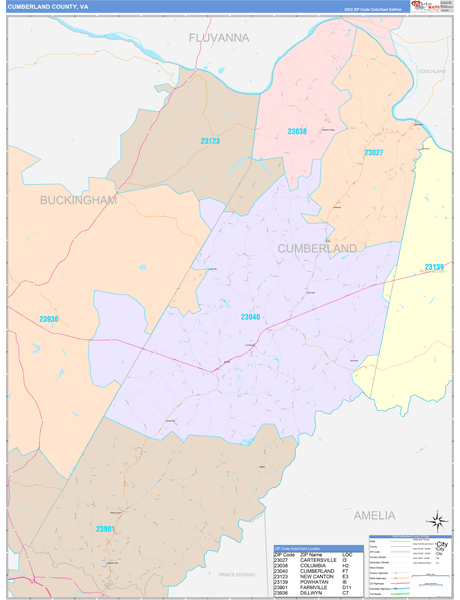 Cumberland County, VA Zip Code Map