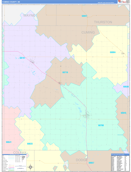 Cuming County, NE Zip Code Map