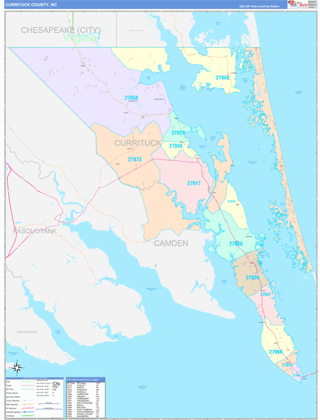 Currituck County Wall Map Color Cast Style