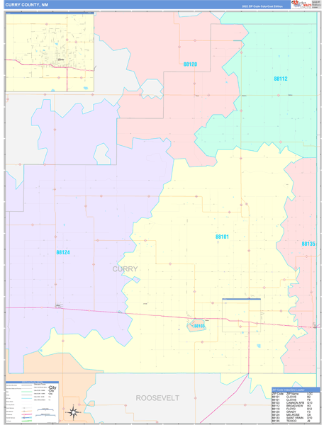 Curry County, NM Wall Map Color Cast Style