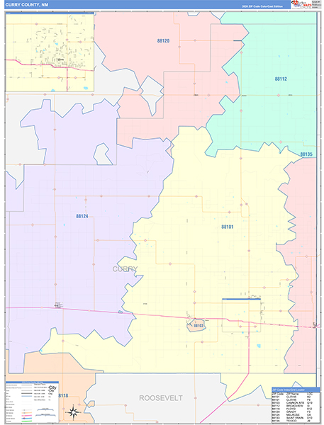 Curry County, NM Wall Map Color Cast Style