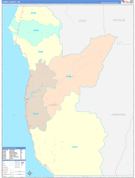Curry County, OR Zip Code Map