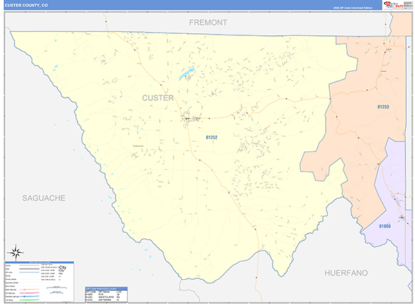 Custer County, CO Wall Map Color Cast Style
