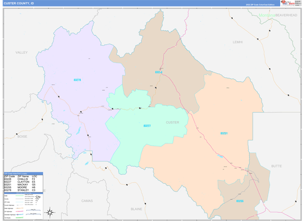 Custer County, ID Wall Map