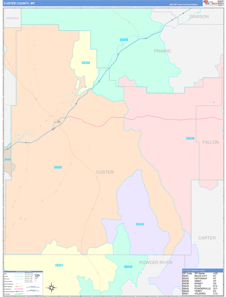 Custer County, MT Zip Code Map