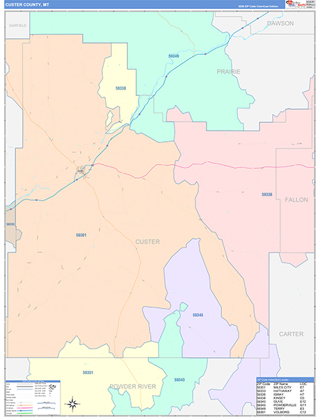 Custer County, MT Zip Code Map