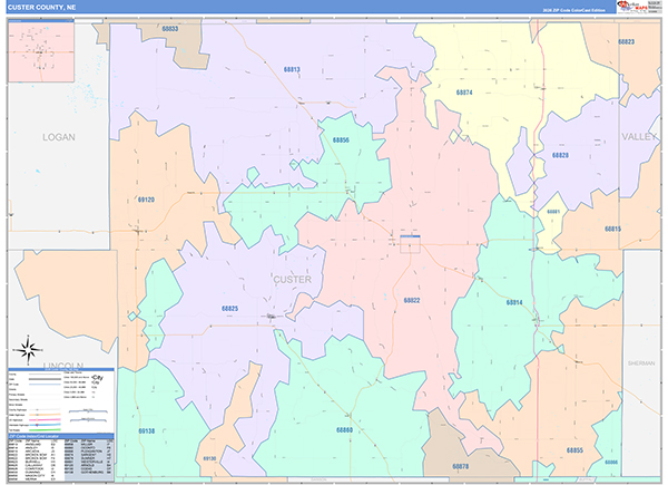 Custer County, NE Zip Code Map
