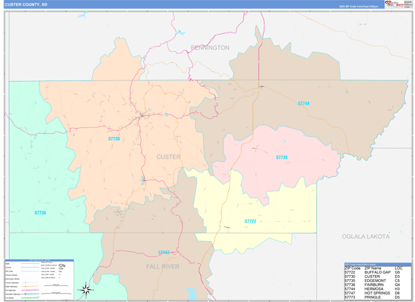 Custer County, SD Zip Code Map