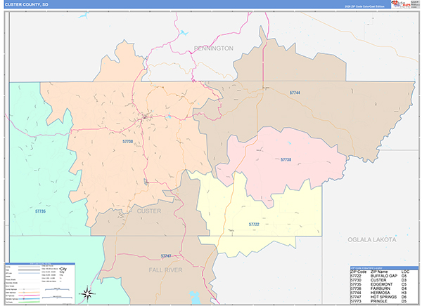 Custer County, SD Zip Code Map