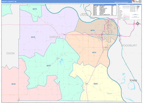 Dakota County, NE Map Color Cast Style