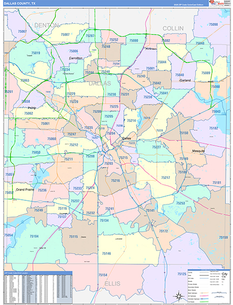Dallas County, TX Zip Code Map