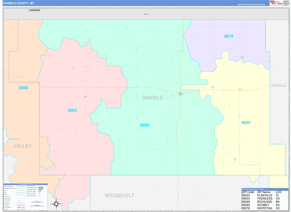 Daniels County Wall Map Color Cast Style